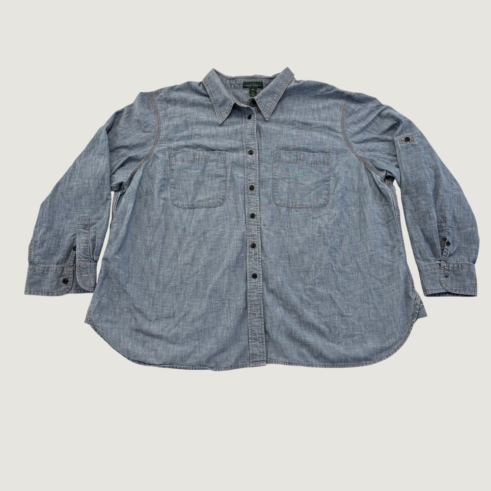 Lauren Jeans Co Ralph Lauren Women's 3X Blue Chambray Button Down Shirt